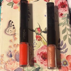L'Oreal Lip Gloss Duo - Vibrant Orange & Shimmering Gold